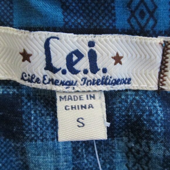 l.e.i. WOMEN'S JUNIOR'S SIZE S TOP NAVY BLUE & TEAL PLAID TUNIC MARIBETH SS NWT - Picture 9 of 12